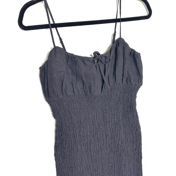 J Crew Smocked Linen Sleeveless Midi Dress Black 4 NWT - Picture 8 of 10